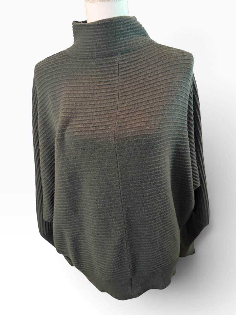French Connection Olive Green Ribbed Funnel Neck Dolman Sweater Small